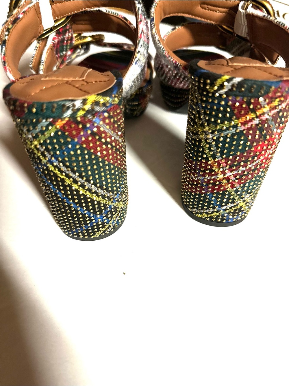 Kurt Geiger Multi-Color Plaid Buckle Strap Heeled Sandals - Picture 3 of 4